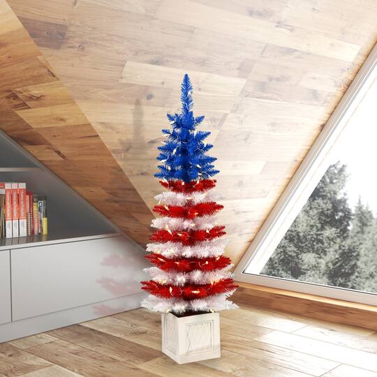 4ft. Pre-Lit Centennial Pine Artificial Christmas Tree in White Planter, Warm White LED Lights